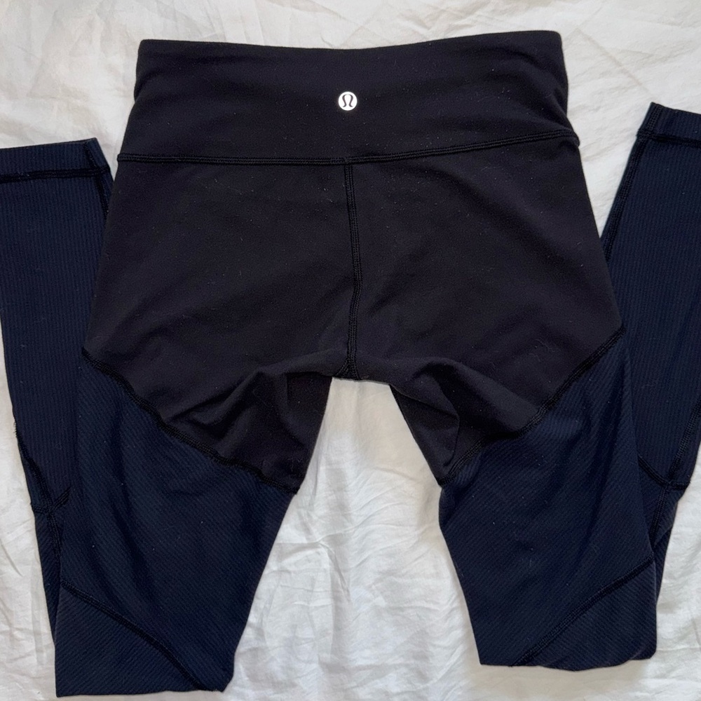 Lululemon Athletica Black & Navy Striped Leggings